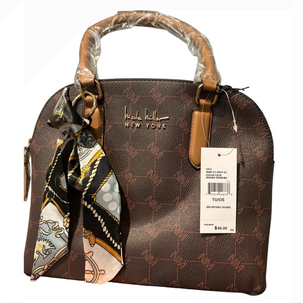 Nicole Miller New York Brown Monogram Satchel Handbag